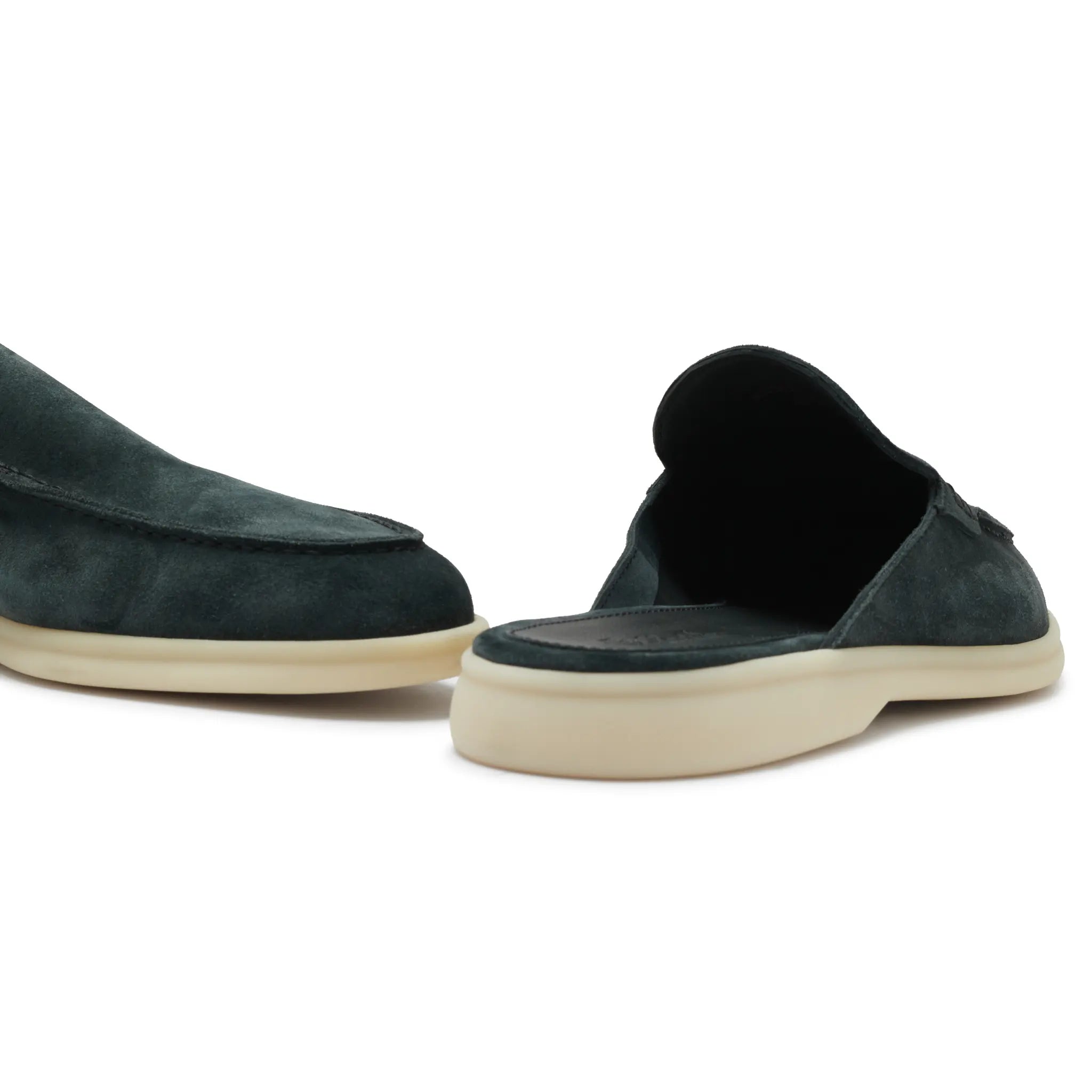 Loro Piana Babouche Walk Suede Dark Green Loafers